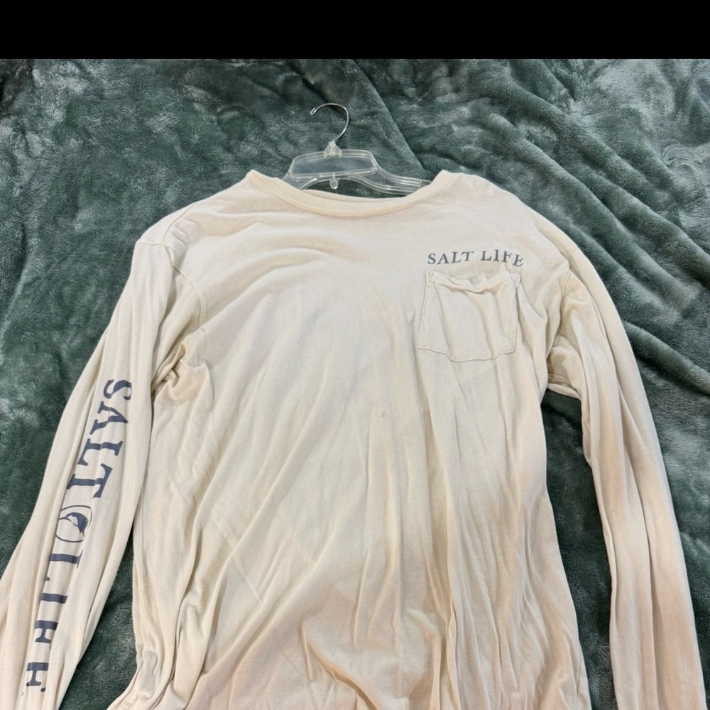 Salt Life Cream Long Sleeve Shirt with Blue Logo